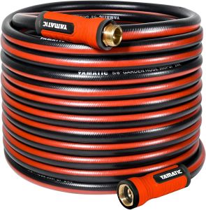 YAMATIC Garden Hose 5/8" Ultra Durable Water Hose with Swivel Handle Kink Resistant Soild Brass 3/4" Connection Fittings Leak Proof for Gardening Agriculture Car Wash Lawn Black
