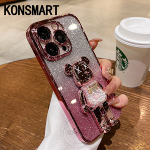 KONSMART OPPO A60 A79 5G Reno 11F 10 10pro 10pro+ 8 7 pro 8T 8Z 7Z A58 A78 A98 A77 A77S A57 A16 A16K A17 A17K A76 A96 Fashion Candy Bear Bracket Phone Case Bling Glitter Paper Plating Casing OPPOA78