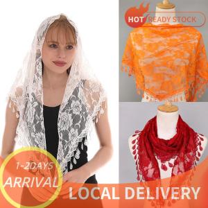 🚚Local Delivery🔥 Triangle Veil Scarf Blended Jacquard Rose Shawls For Women Muslim Church Prayer Wedding Shawls Headband