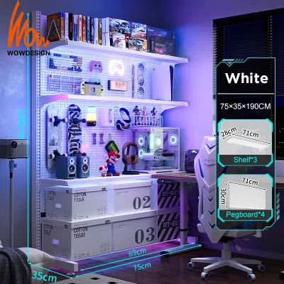 Standing Pegboard Gaming Room Setup Accessories Adjustable Book Shelf Gaming Room Decor Rak Buku Besi Rak Besi Bertingkat Metal Storage Rack