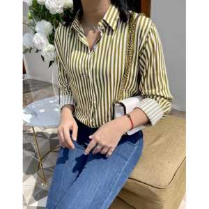 Atasan Kemeja Motif Salur Wanita Lengan Panjang Bahan Poly Rayon Nyaman By Azka Collection Casual