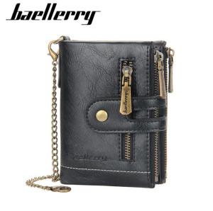 Baellerry Mens Short Wallet Double Zipper Coin Purse Multi-Card Slots Tri-fold Wallet