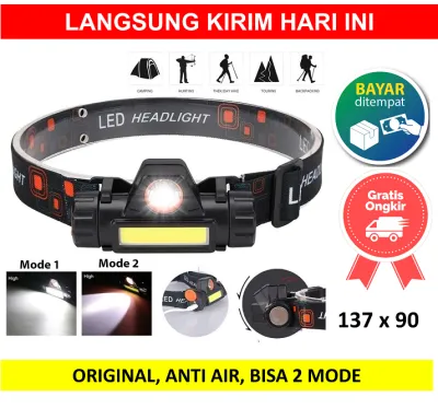 Senter Kepala USB High Power LED Headlight Head Light Charger Head Lamp Headlamp Lampu Camping