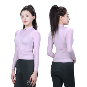 INBKIE Womens Cycling Jersey Long Sleeve Slim Fit Bike Clothing Biking Shirts Quick Dry Full Zip Bicycle Tops Jersey with 3 Pocke