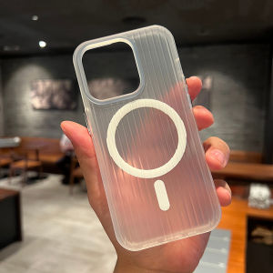 CrashStar MagSafe Fashion Corrugated Vertical Stripes Frosted Transparent Soft Shockproof Phone Case For iPhone 15 14 13 12 Pro Max 11 Wireless Charging Phone Casing Matte Translucent Cover Simple Clear Shell Hot Sale
