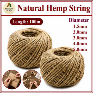 Natural Hemp String Rope 100m Length Jute Twine Cord For Rustic Gift Wrapping DIY Decoration Plant Hanging Craft Projects 1.5mm To 5.0mm Diameter Florist Supplies Gardening String Organic Macrame Cord Burlap Ribbon Thick Hemp Thread Packing