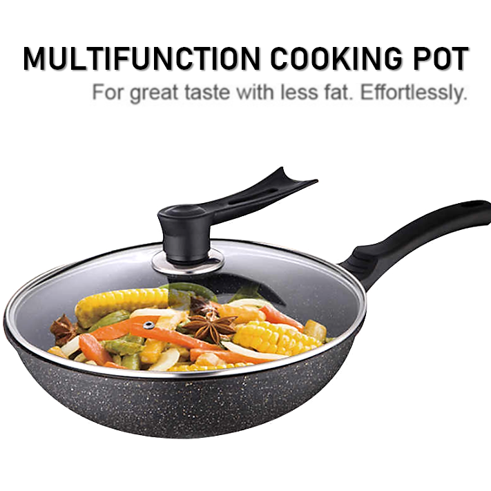 Non-Stick 32cm Marble Stone Frying Pan Grill Pot Wok Cooker Smokeless ...