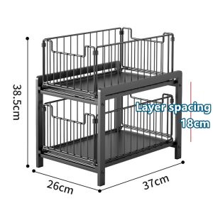 Kitchen Storage Rack Under Sink Organizer 2Tier Sliding Drawer Multipurpose Cabinet Organizer Metal Rack Rugged Durable