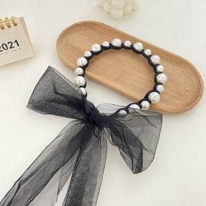 Harga Grosir - Bando Mutiara Pita Tulle / Headband Mutiara Anak / Bandana Pita Panjang