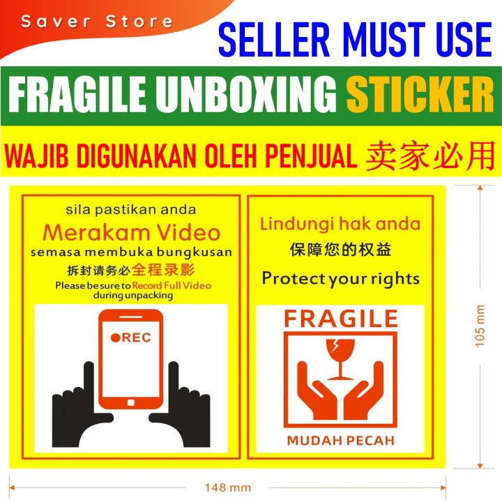 Saverstore Fragile Sticker Unboxing Sticker Unpacking Sticker Alert Sticker A6 Size Caution Sticker Warning Sticker