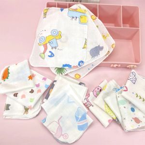 10Pcs Baby Washcloths Set Cute Cartoon Print Double Layer Gauze Infant Face Towel Reusable Wipes Absorbent Burp Cloth