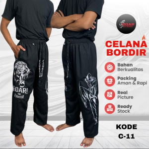 Celana Pakaian Silat Bordir Komprang Pangsi C-11 Motif Gambar Macan Harimau Tebal Ukuran Dewasa
