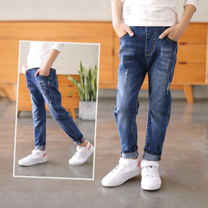 thumbnail interactive-video image 1 of IENENS 5-13Y Boys Clothes Slim Straight Jeans Classic Bottoms Children Denim Clo 1 of 13
