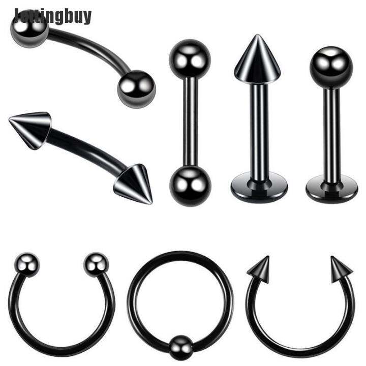 Jettingbuy 8 Cái/bộ Thép Không Gỉ Mũi Lip Ring Vành Tai Xỏ Khuyên Helix Body Jewelry