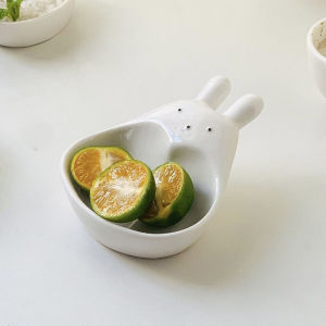 [Sirola] Siêu dễ thương phim hoạt hình thỏ nhúng đĩa hộ gia đình ba chiều đĩa gốm sốt cà chua đĩa ăn nhẹ vinaigrette thỏ trắng