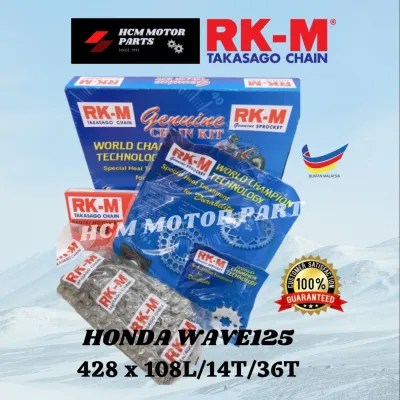 RKM CHAIN AND SPROCKET SET STEEL HONDA WAVE100R/W110/W125/DASH125/FUTURE125 428 x 108L/14T/36T RANTAI SPOKET SATU SET