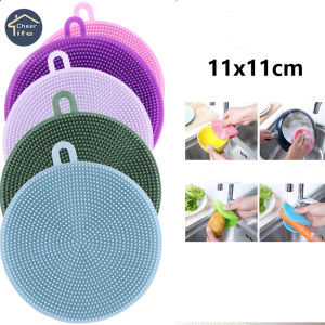 Cheer Life 1/3/5pcs Kitchen Cleaning Brush Silicone Dishwashing Brush Fruit Vegetable Cleaning Brushes Pot Pan Sponge Scouring Pads Kitchen Accessories