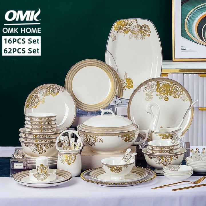 OMK 19PCS/62PCS Set European luxury style Bone China Tableware Set