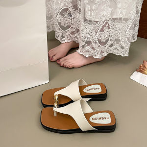 [Free Shipping] 2026 Summer Korean-Style Flip-Flops With Gold Bead Detailing Fashionable And Versatile For Outdoor Wear Featuring A Non-Slip Thick Sole
