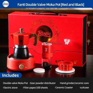BINCOO Double-Valve Moka Pot Gift Set with Carry Handle New Year Gift Box Wedding Favor 2Cups