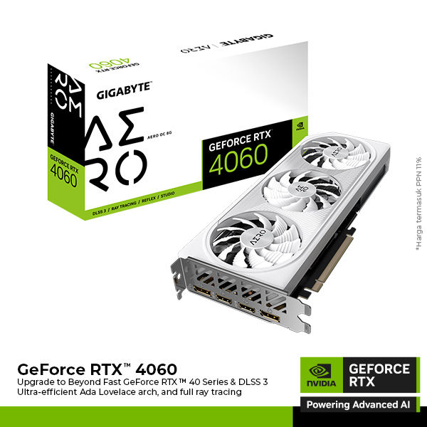 VGA Card Gigabyte GeForce RTX 4060 AERO OC 8G 8GB GDDR6 Lazada