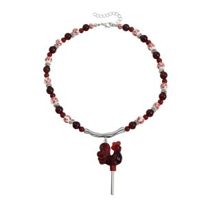 MIRELAE 3D Red Rooster Necklace Beads Adjustable Hoop Earrings  Lollipop Rooster Pendant Necklaces Gifts