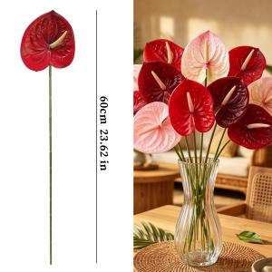 5x Artificial Anthurium Flower Red Flamingo Palm Silk Flower Real Touch Fake Flower for DIY Wedding Bouquet Floral Arrangement Bridal Shower Party