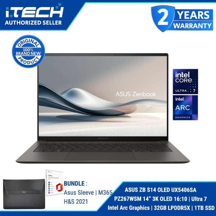 ASUS Zenbook S14 OLED UX5406SA-PZ267WSM 14inch 3K OLED 16:10 | Intel Core Ultra 7 | Intel Arc Graphics | 32GB LPDDR5X | 1TB SSD