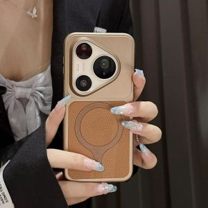 Hybrid Bumper Frosted Magnetic Case For Huawei Pura 90 80 70 Mate 80 70 60 Pro Max Lychee Pattern For Magsafe Back Armor Cover