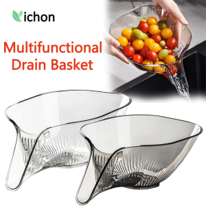 Multifunctional Drain Basket  Plastic Transparent Drain Bowl Household Sink Vegetable Basin Kitchen Washing Fruit Plate