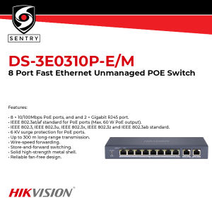 HIKVISION DS-3E0310P-E/M 8 Port Fast Ethernet Unmanaged POE Switch