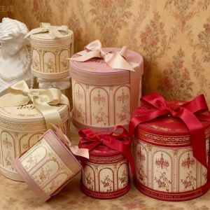 HEFEI Giấy Hộp quà tròn Hộp trang trí với Ribbon Hộp quà cưới Cổ điển Hộp đóng gói Đám cưới
