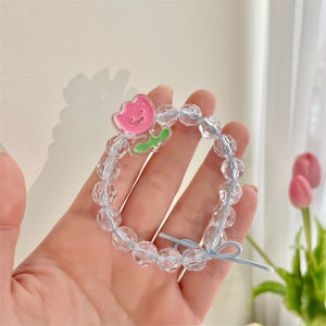 【♡Lovely girls house♡】Korean Style Cute Duck Bee Tulip Bracelet for Women Girls Transparent Beaded Bracelet Jewelry Gift