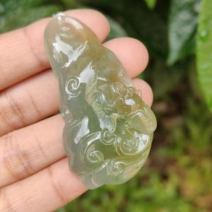 Green and Yellow Natural Type A Jadeite Pendant Necklace Crafted with Ruyi and Beetle certificate included weigh 23.25 grams 52.3 * 29 * 9.9 mm symbols of A steady flow of wealth protection from danger safety and health (pendant163)
