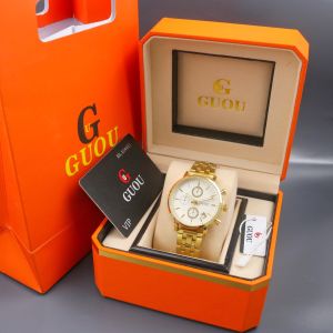 Box Exclusive Big + Paperbag / Jam Tangan Guou Bulat VA-684SNR / Jam Tangan Fashion Wanita Tali Rantai Diameter 38 cm