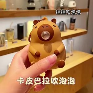 Capybara Squeeze Toy Keychain Blowing Bubble Cute Plush Doll Bag Pendant Portable Hand Play Toy For Bag Decoration