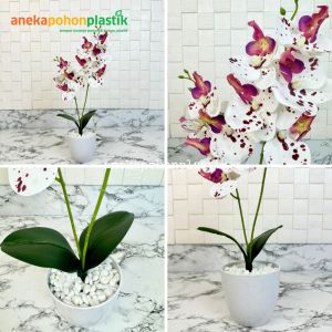 Bunga Artificial Bunga Anggrek Bulan Putih Ungu X2 Mini Variasi Pot Ulir & Melamine Hiasan Meja Kantor Aesthetic