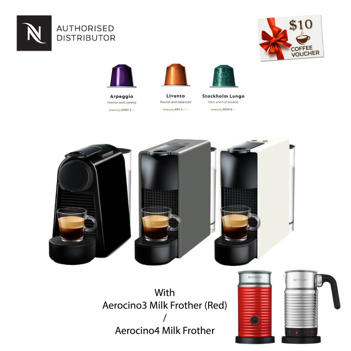 Nespresso Essenza Mini Coffee Machine with Aeroccino3 (Red