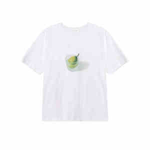 T-Shirt Wanita Putih Lengan Pendek Ukuran Besar  Motif Buah Minimalis Estetik  Katun Tipis Bernapas Premium  Desain Korea Jepang Longgar Slim Fit  Tren Musim Panas 2025 Gaya Minimalis Elegan  Manis dan imut  Modis  Nyaman  Kerah bulat  Tops  Pakaian