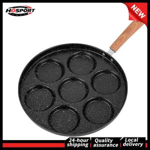 【Free Shipping】 Stylish Black 7-Hole Egg Pan with Nonstick Coating Perfect for Making Breakfast Eggs and Pancakes with Ease