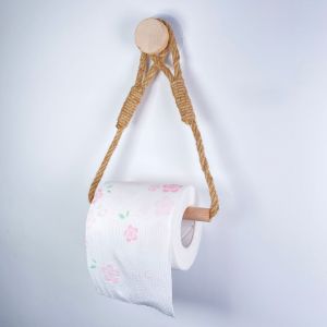 AE No-drill tissue rack woven bathroom towel rack rope wooden tube towel rack bath towel rack kitchen storage rack