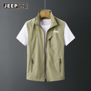 JEEP SPIRIT Quick Drying Mens Vest Sleeveless Jacket Multi Pocket Cameraman Vest Solid Tooling Vest Men Clothing Fashing Haking Vest