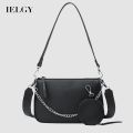 IELGY Chain Black Women's bag One shoulder Broadband All-match Retro Zipper Crossbody. 