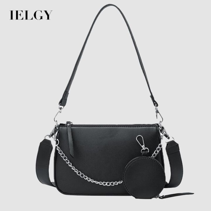 IELGY%20Chain%20Black%20Women's%20bag%20One%20shoulder%20Broadband%20All-match%20Retro%20Zipper%20Crossbody%20-%20Image%202