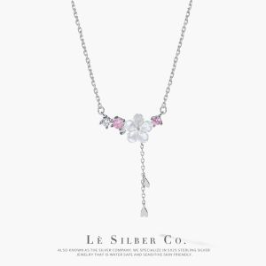 Le Silber Co. S925 Sterling Silver - Flora Series Garden Necklace Rantai Leher Perak