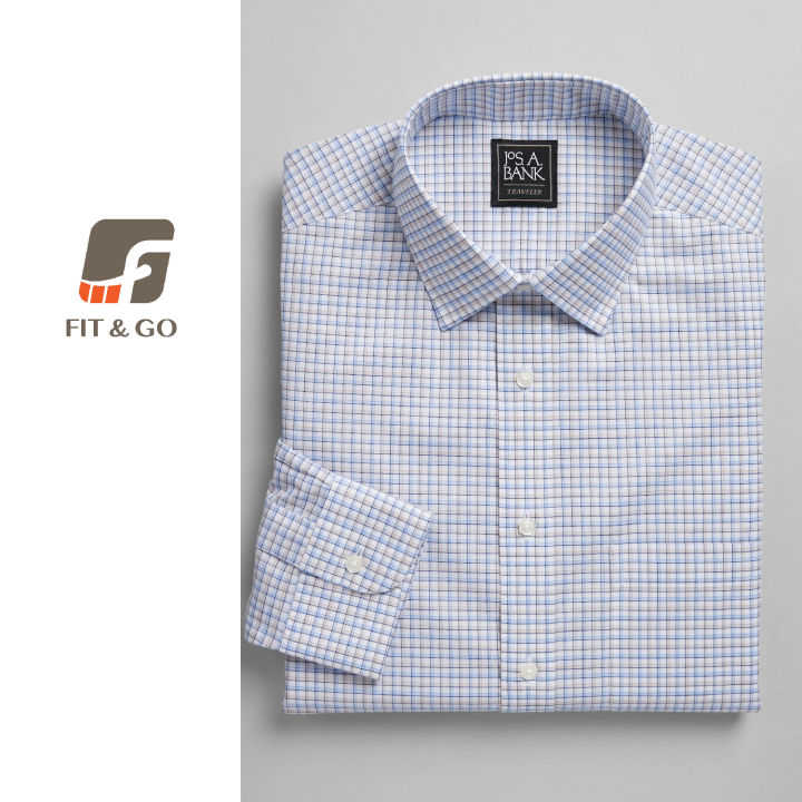 Jos A Bank Slim Fit Vs Tailored Fit Shirts Jos.A.Bank (Slim Fit) Spread Collar Plaid Men's Business Long Sleeve