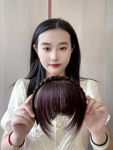 White hair covering headband with bangs integrated hairpiece for the top of the head real hair natural-looking covers the forehead increases hair volume fake bangs Rambut Palsu
