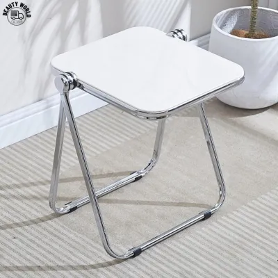 [SG Seller]Foldable acrylic coffee table small coffee table trendy minimalist chair portable minimalist crystal coffee table stackable small dining chair