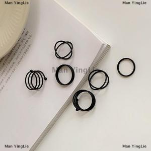 [COD] Man YingLie 3 6pcs Vintage Black Rings Set For Women Girls Punk Metallic Geometric Simple