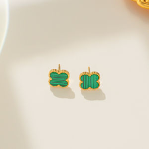 Saudi Gold 24k Pawnable Legit niche design four leaf clover earrings